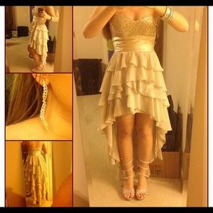 Cream ruffle prom dress